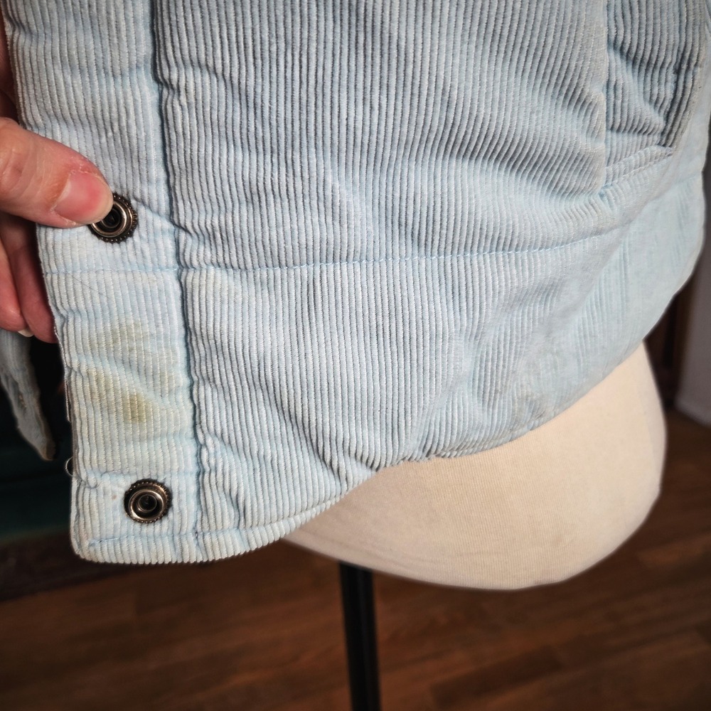 Vintage Y2K Roxy Puffer Vest Light Blue Corduroy Snap Front Sweatshirt Pullover - Picture 7 of 8